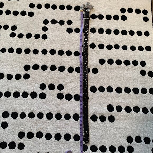 Kathy Van Zeeland Fleur-de-Lis Faux Suede Leather Studded Rhinestone Waist Belt - Picture 9 of 13